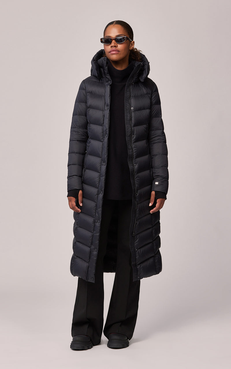 Ivana, Sustainable calf-length lightweight down coat with hood | Soia ...
